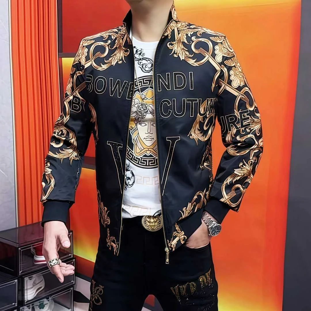 ECLONIAFON/埃卢涅芬春秋季潮牌重工印花夹克男时尚修身百搭休闲