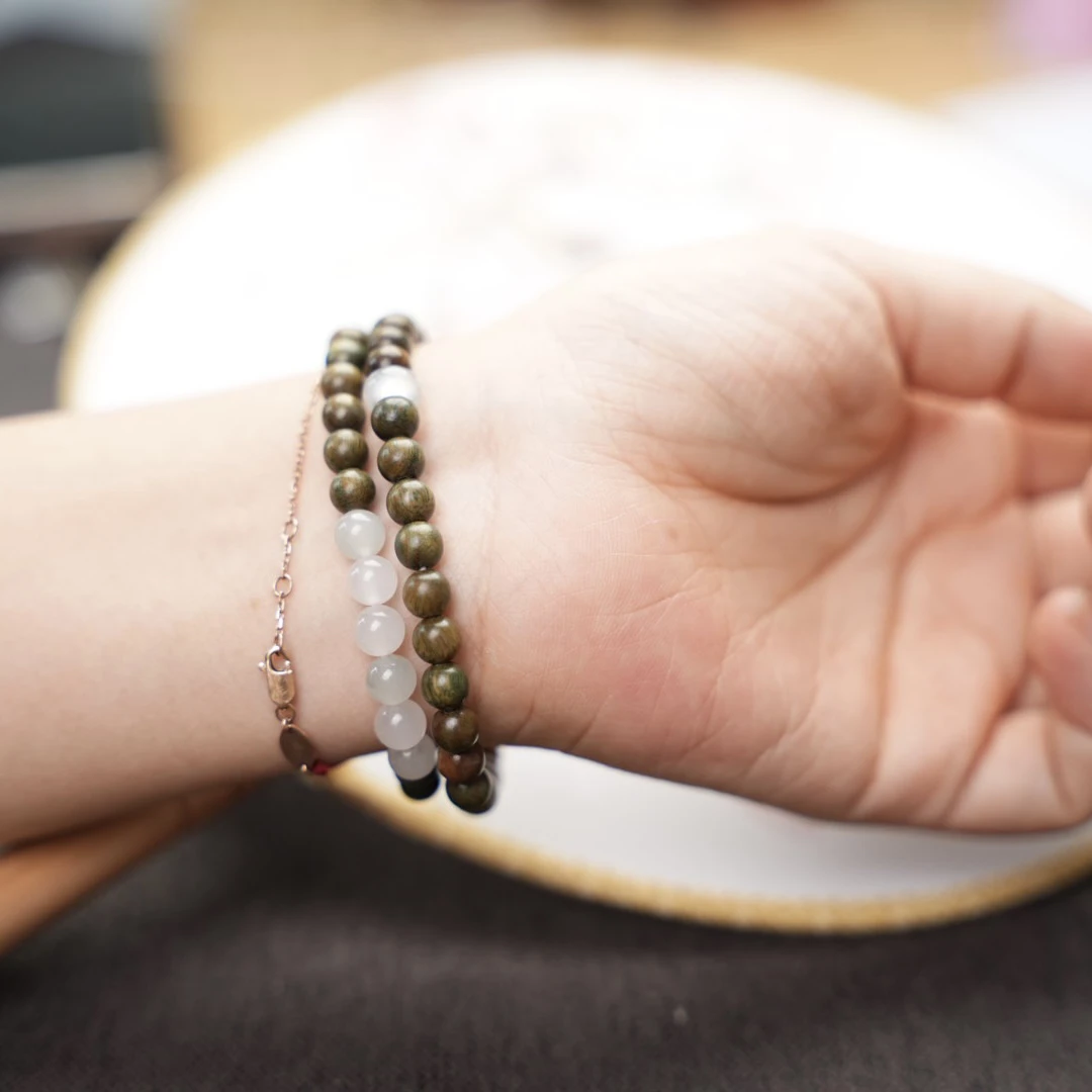 阿根廷绿檀双圈清新新中式民族风女饰品