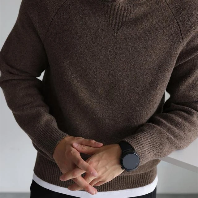 【重磅磨毛】保暖羊毛针织连帽卫衣男士保暖套头弹力毛衣加厚秋冬