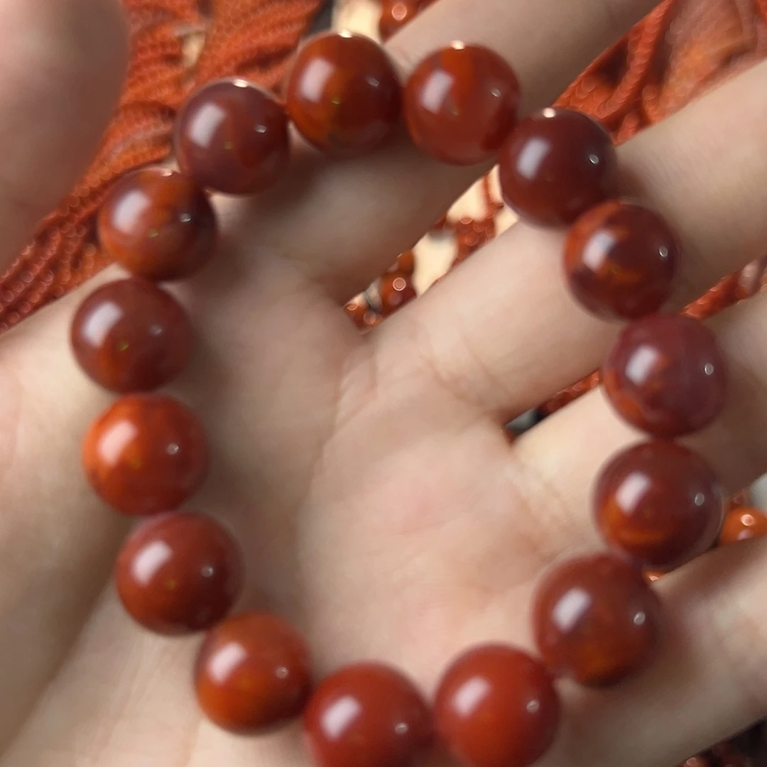 南红玛瑙未镶嵌手串卡13牛血火焰