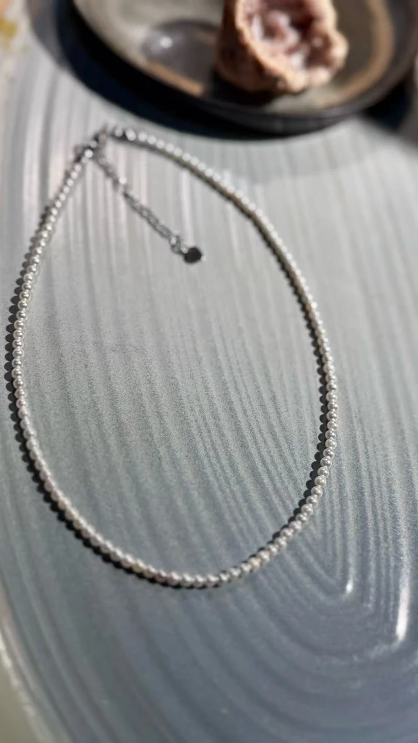 钛钢仿珍珠项链 【Pretty家】原创手工diy3mm小米贝珠法式复古项链