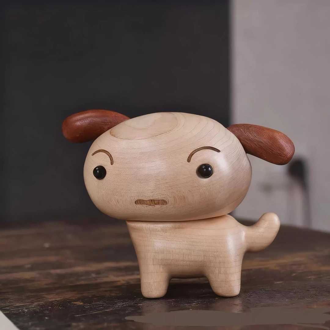 实木蜡笔小新小白创意木桌面摆件萌系可爱乔迁礼品送闺蜜兄弟木雕