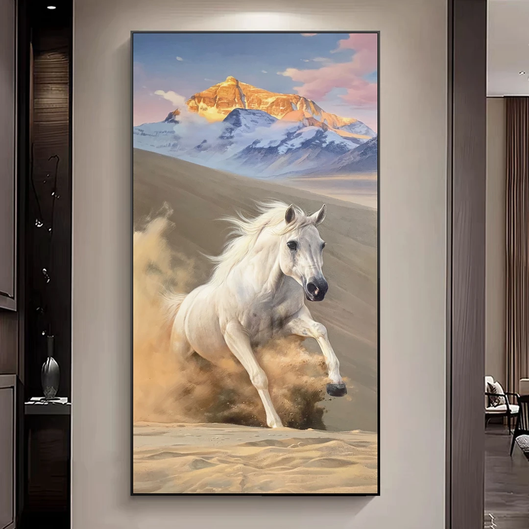 《马到成功》现代轻奢骏马图客厅装饰画简约入户玄关油画过道挂画