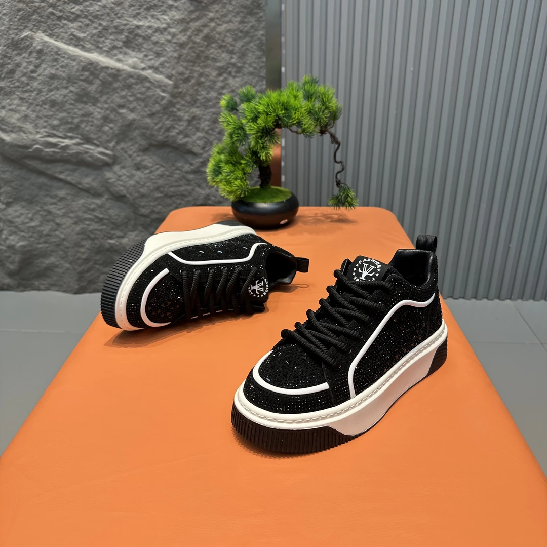 鞋不剩挣DL休闲风低帮厚底轻质时尚休闲男士秋季运动鞋拼色水钻