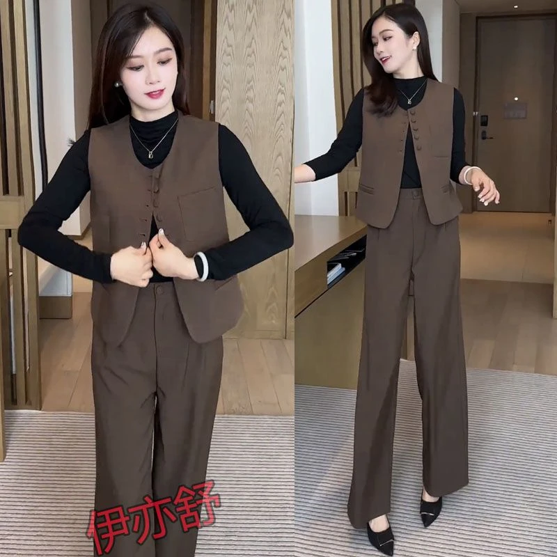 春秋季新款网红套装显瘦气质洋气女神范时尚休闲减龄马甲三件套