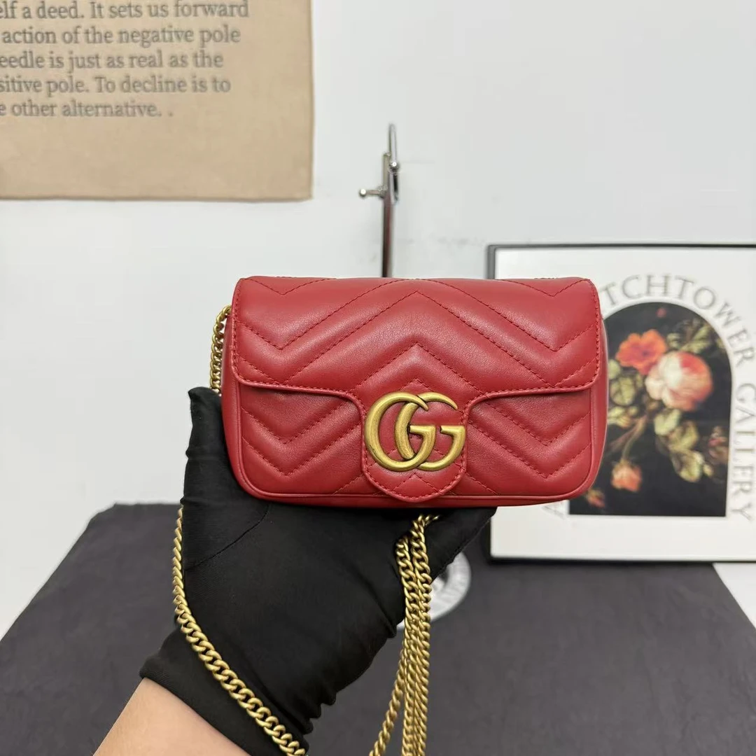 95新 GUCCI/古驰 gucci马蒙红金supermini/斜挎包/古驰单肩包
