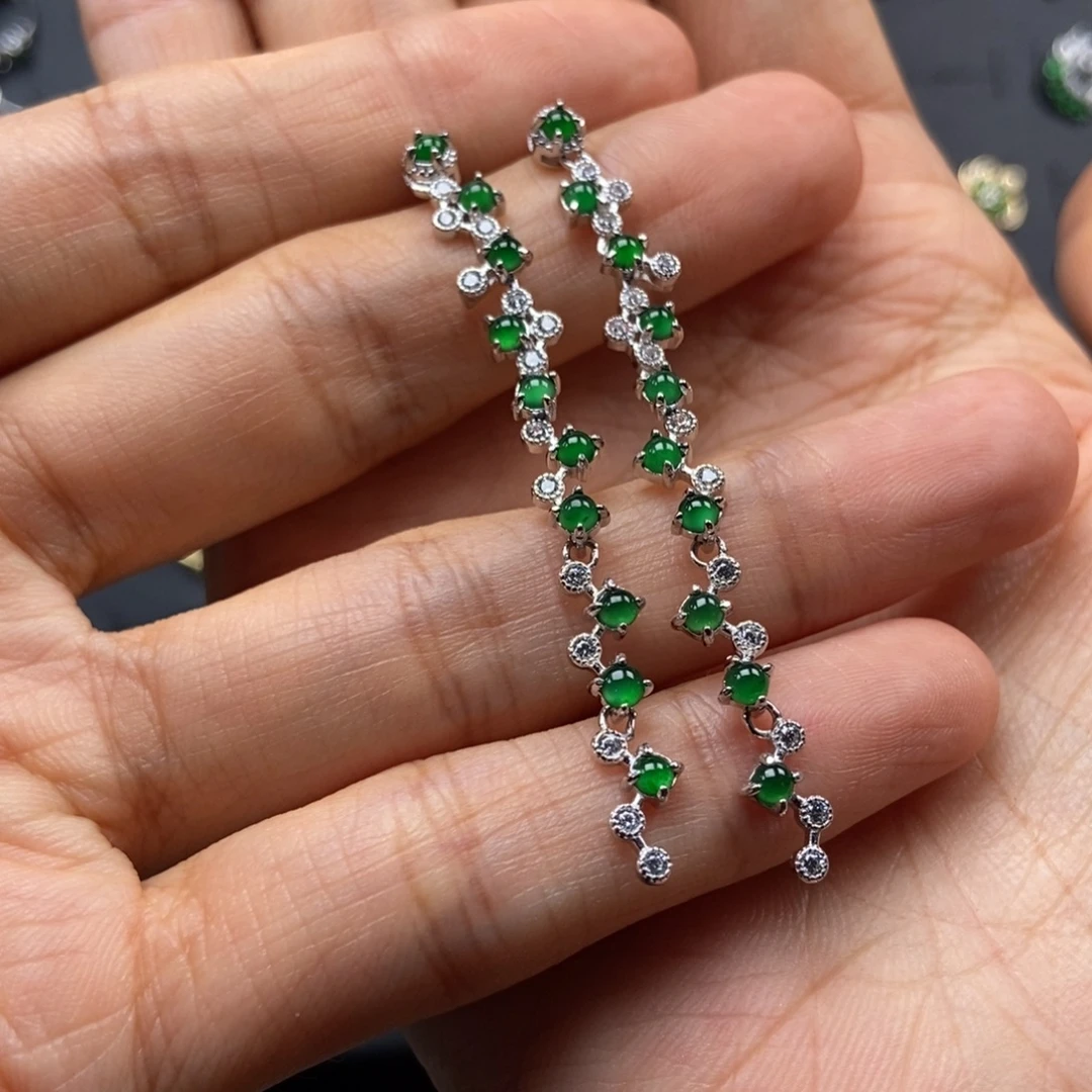 折***酒银S925镶嵌翡翠耳饰