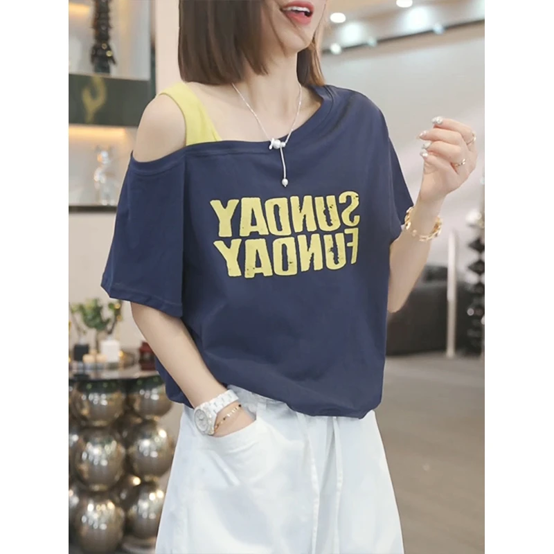 现货送运费险】简约式性感纯欲雪花棉短袖t恤女夏季新款宽松上衣服
