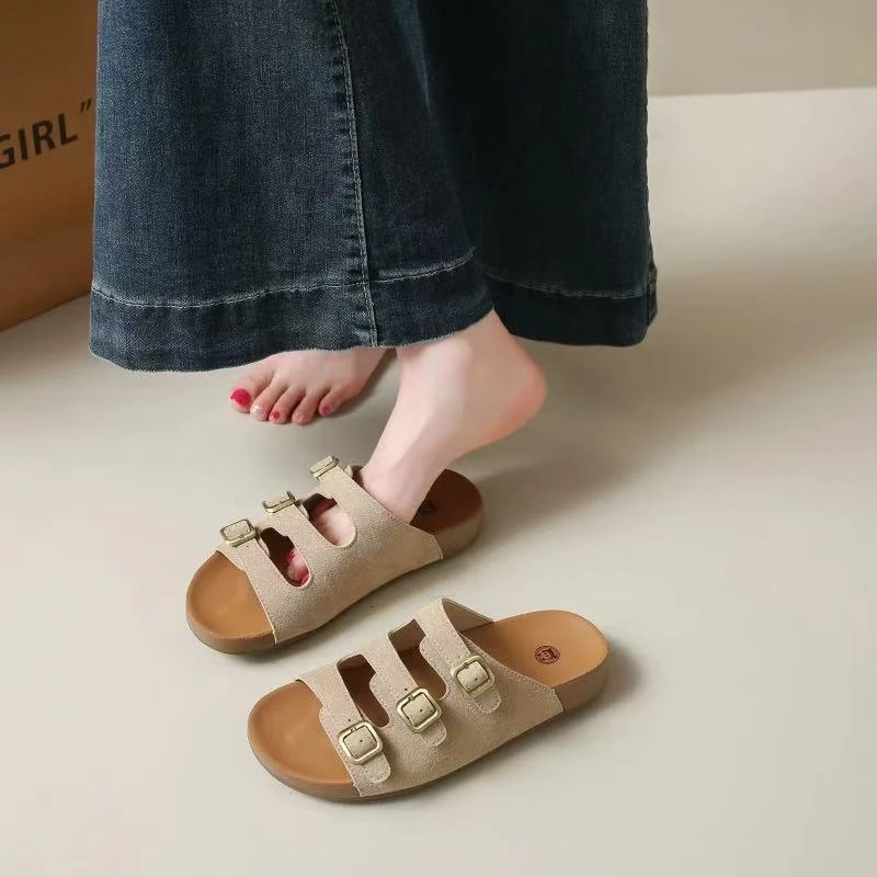 勃肯一字拖夏外穿新款法式绝美凉鞋复古海边沙滩鞋  ZB-893-9