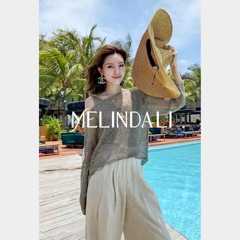 Melinda Li【摩卡亚麻套】私服天丝亚麻进口金丝针织罩衫吊带背心