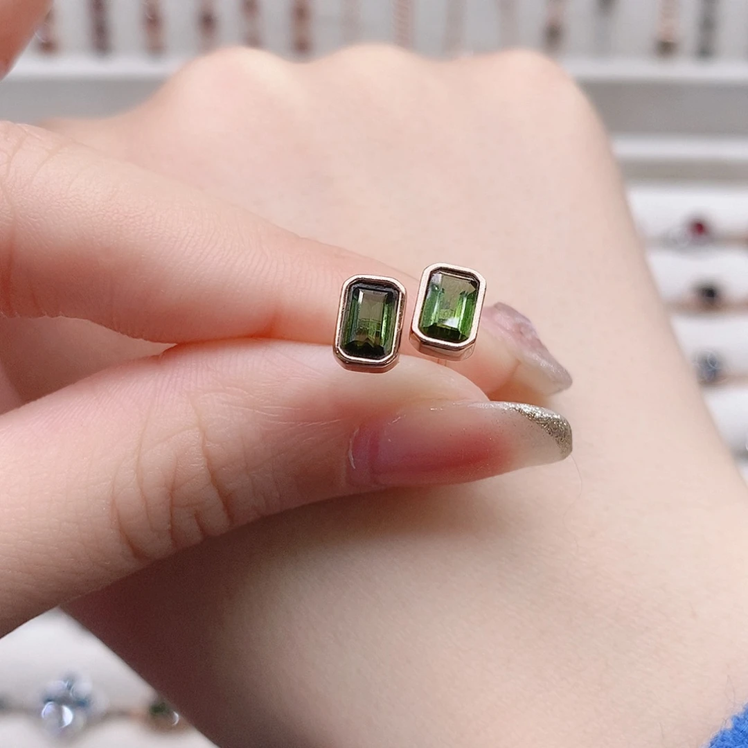 碧玺耳钉银S925镶嵌耳钉