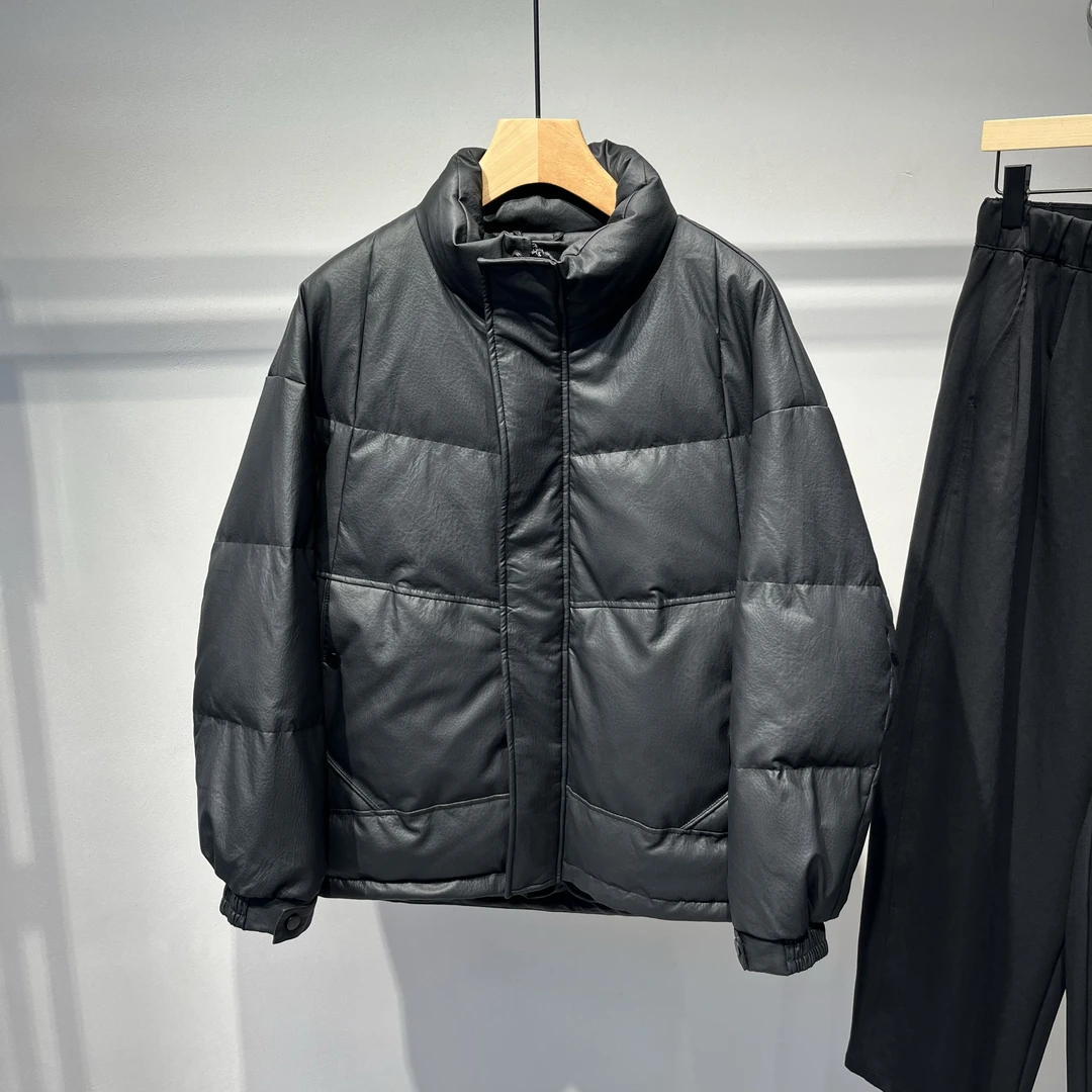 冬季美式潮牌高级感立领皮羽绒服男士宽松休闲百搭保暖时尚白鸭绒