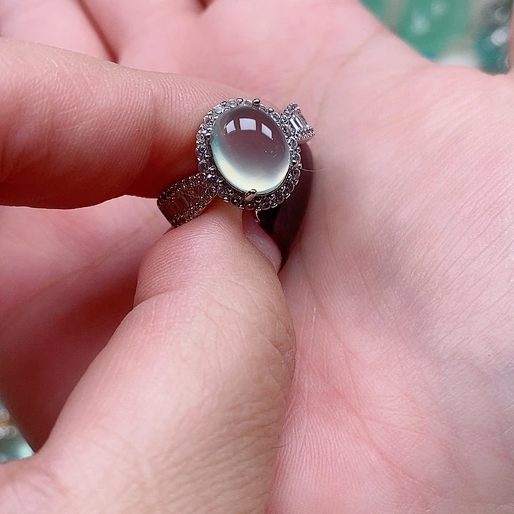 蛇纹石玉戒指银S925镶嵌