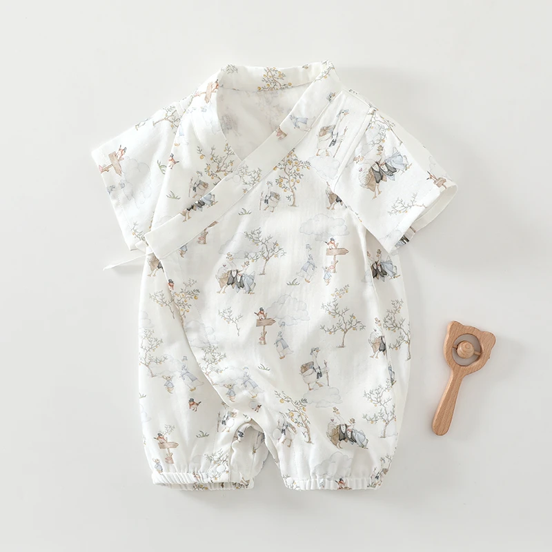 婴幼儿衣服包包夏季短袖竹纤维连体衣哈衣薄款轻薄款