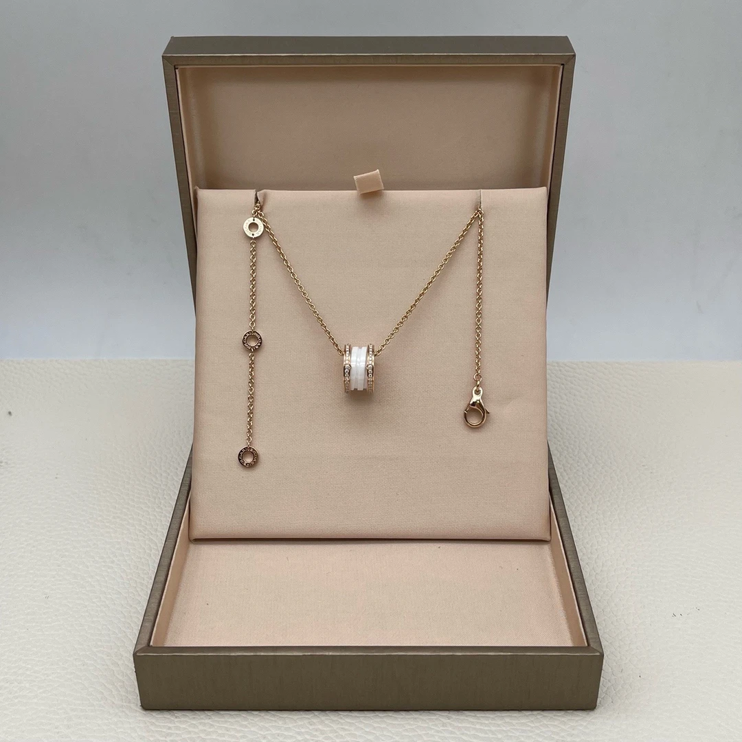 99新 BVLGARI/宝格丽 B.ZERO1系列 双排钻 白陶瓷 18k玫瑰金 项链