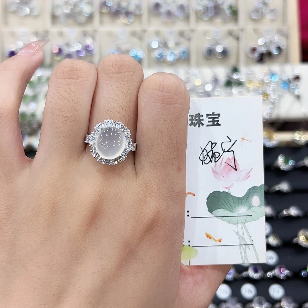 婉***宁银S925镶嵌岫玉戒指