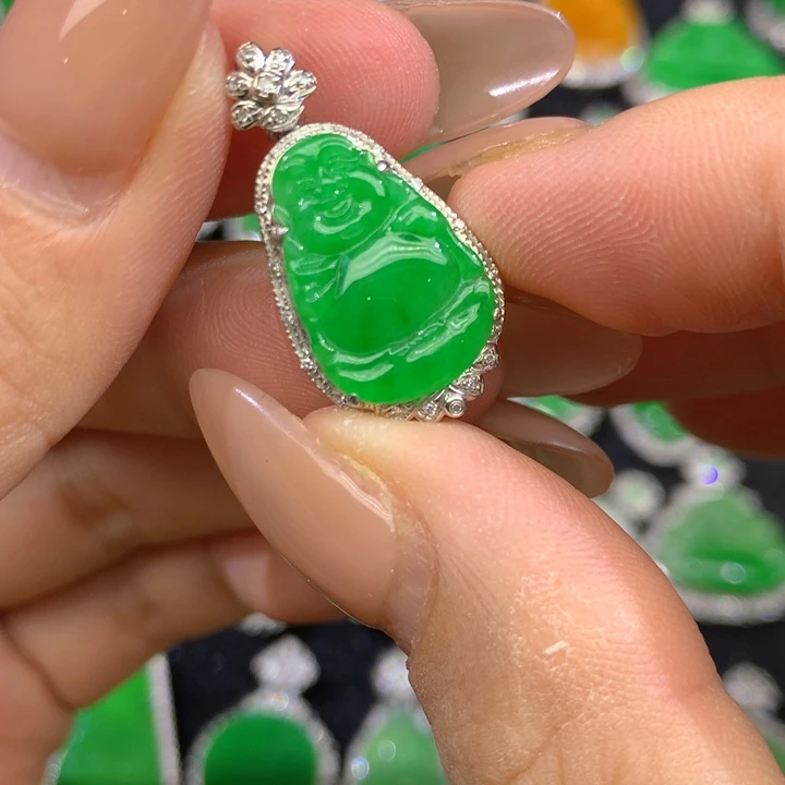 翡翠18K金镶嵌吊坠(不含链)