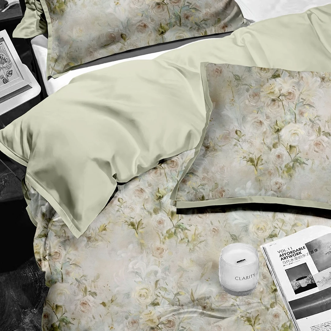 B5280  纯棉100s活性数码印花双人床单 雅曼-绿245*250轻奢优雅