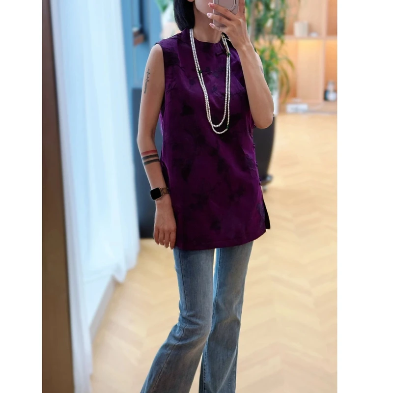 山.尔【紫气东来】新中式桑蚕丝香云纱锦油绸马甲上衣新中式斜襟