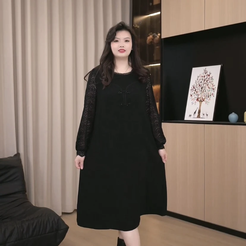 连衣裙国风妈妈长袖裙子240762