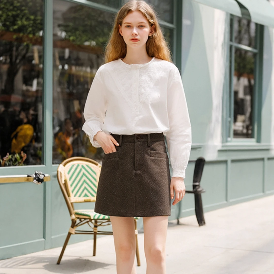 专柜同款【恩】绵羊毛高腰花色包臀修身半身裙 SDQ0A118