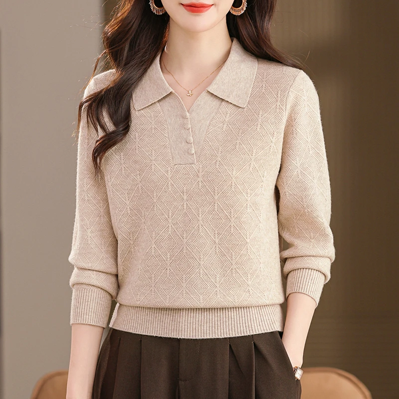 爱陆羊羊毛衫女装秋冬中年大码针织打底衫长袖翻领毛衣宽松时尚