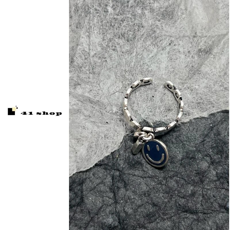 铜合金戒指 B-1笑脸坠开口戒指做旧吊坠戒指百搭日常