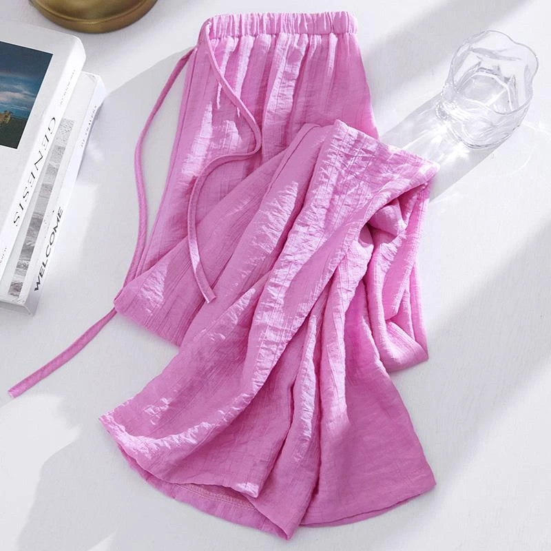 褶皱凉凉冰丝空气阔腿裤女夏季薄款宽松直筒拖地垂感防晒休闲裤子