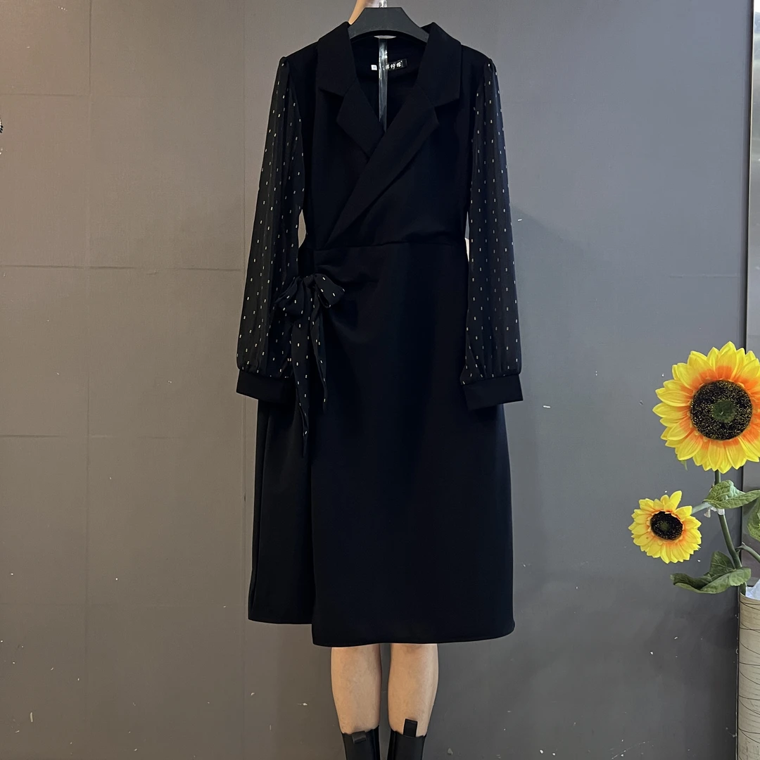 早秋新款气质小女人优雅显瘦洋气拼接中长款连衣裙