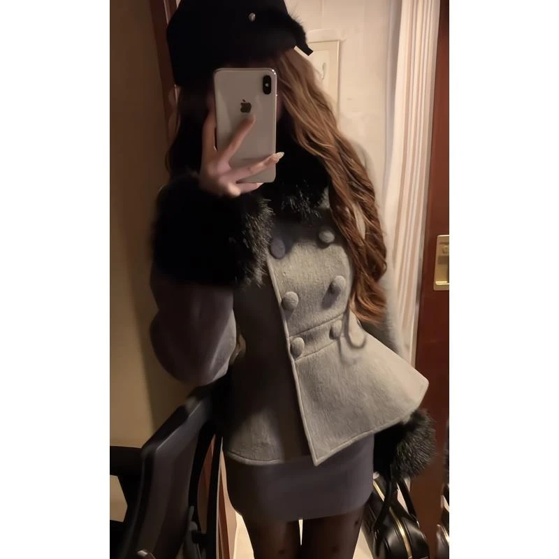 【万达撤柜】法式财阀千金名媛小香风毛呢外套收腰半身裙御姐气质显