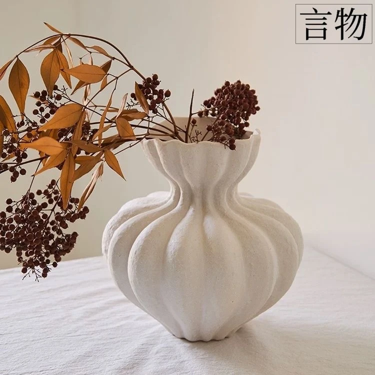 侘寂风法式大花瓶白色高级感摆件餐桌客厅家居北欧风复古陶瓷花瓶