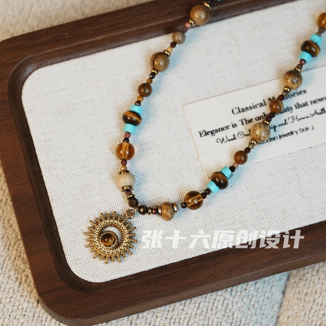 钛钢石英石项链 [太阳]张十六原创设计手工串珠百搭复古轻奢小众