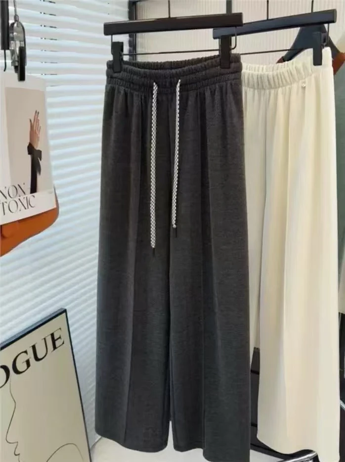羊绒蚕丝垂感洋气直筒裤女休闲裤2024年秋冬新款宽松百搭拖地长裤