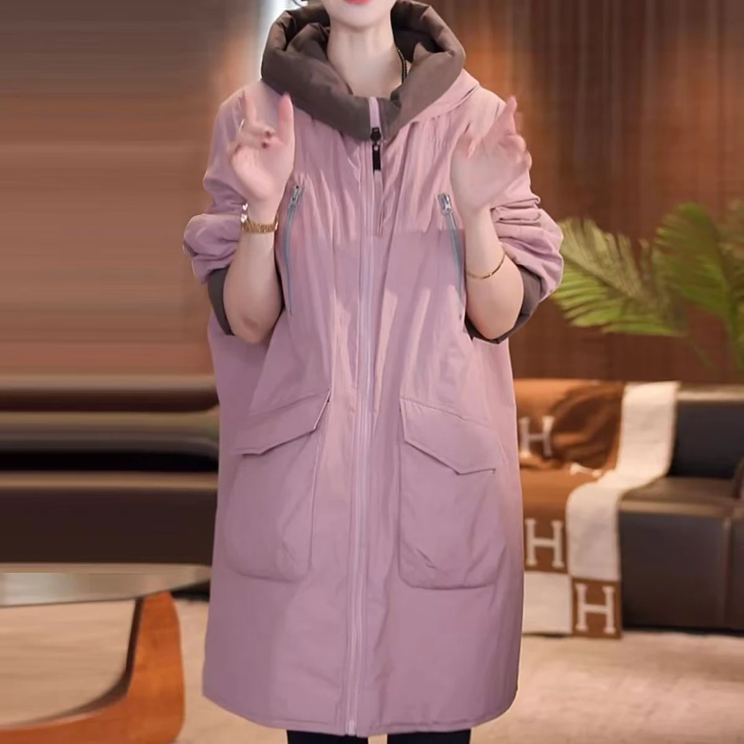 双面穿韩版潮流长款加绒时尚连帽冬季加厚女连帽百搭宽松保暖棉服