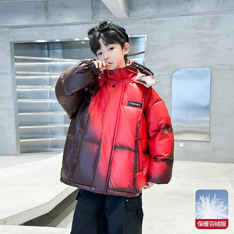 男童冬装加厚羽绒服外套2025新款中大儿童冬季男孩温变保暖白鸭绒