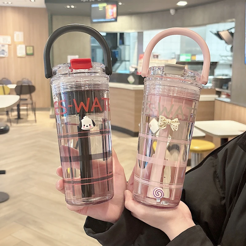 简约手提吸管杯tritan大容量学生水杯高颜值新款带刻度便携塑料杯