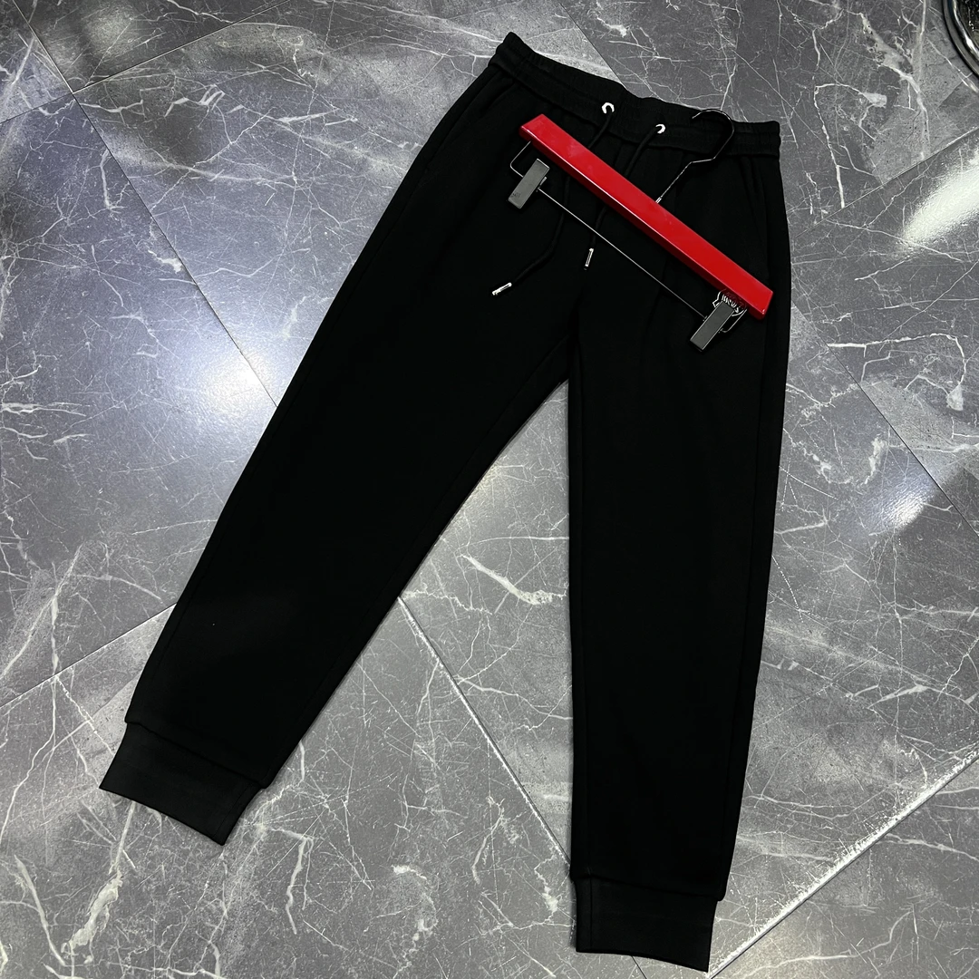 欧货秋冬男士百搭刺绣休闲时尚潮流运动系带黑色束脚休闲裤8537
