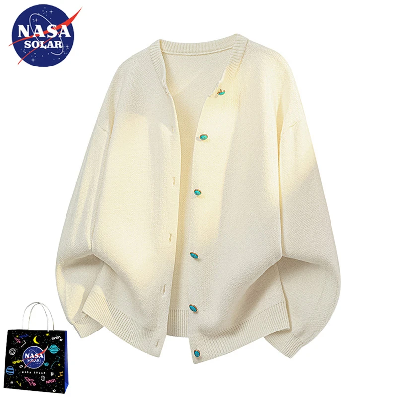 NASA SOLAR慵懒风男士大码纽扣毛衣初秋新款复古百搭保暖情侣线衣