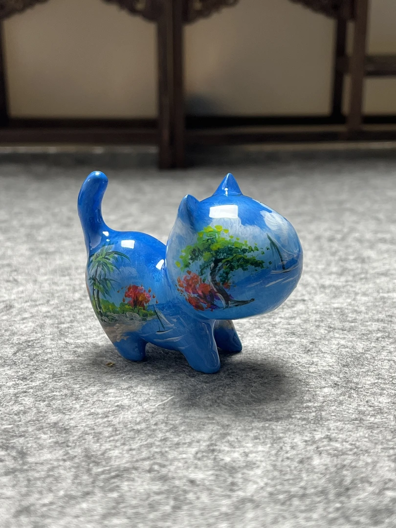 7cm檀木手绘摆件纯手工创意可爱猫猫