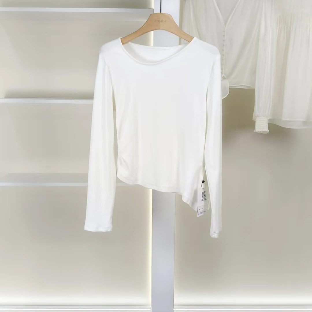 麦迪尚品【夕Y】50909550 春季简约纯色不规则长袖打底衫品牌女装