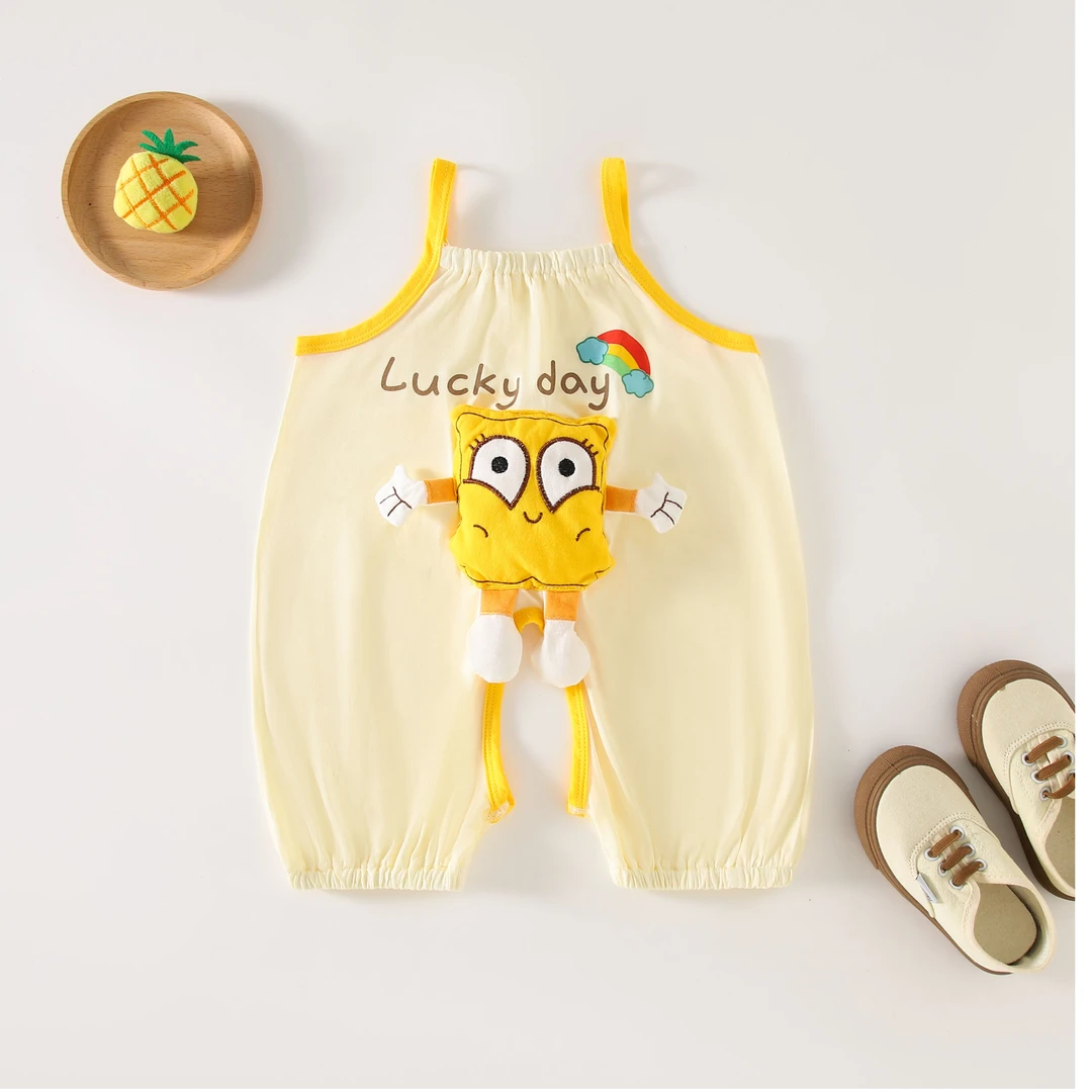 卡通吊带婴儿夏款无骨柔软超萌春时尚印花百搭休闲无袖爬服连体衣