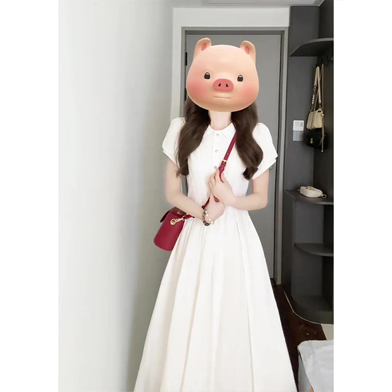 连衣裙女2025夏季新款法式气质翻领设计感收腰显瘦百搭中长款裙子