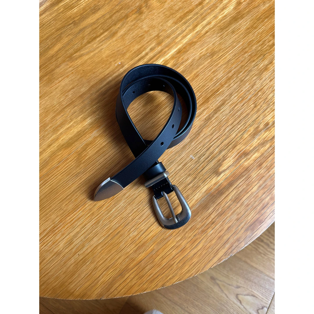 19studio WAYNEPRINCE美式复古简约休闲细腰带银扣高级感黑色皮带