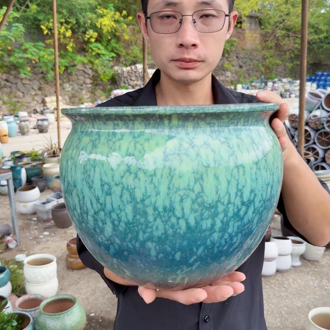 紫砂花盆口30高25（一个胖子雪花绿