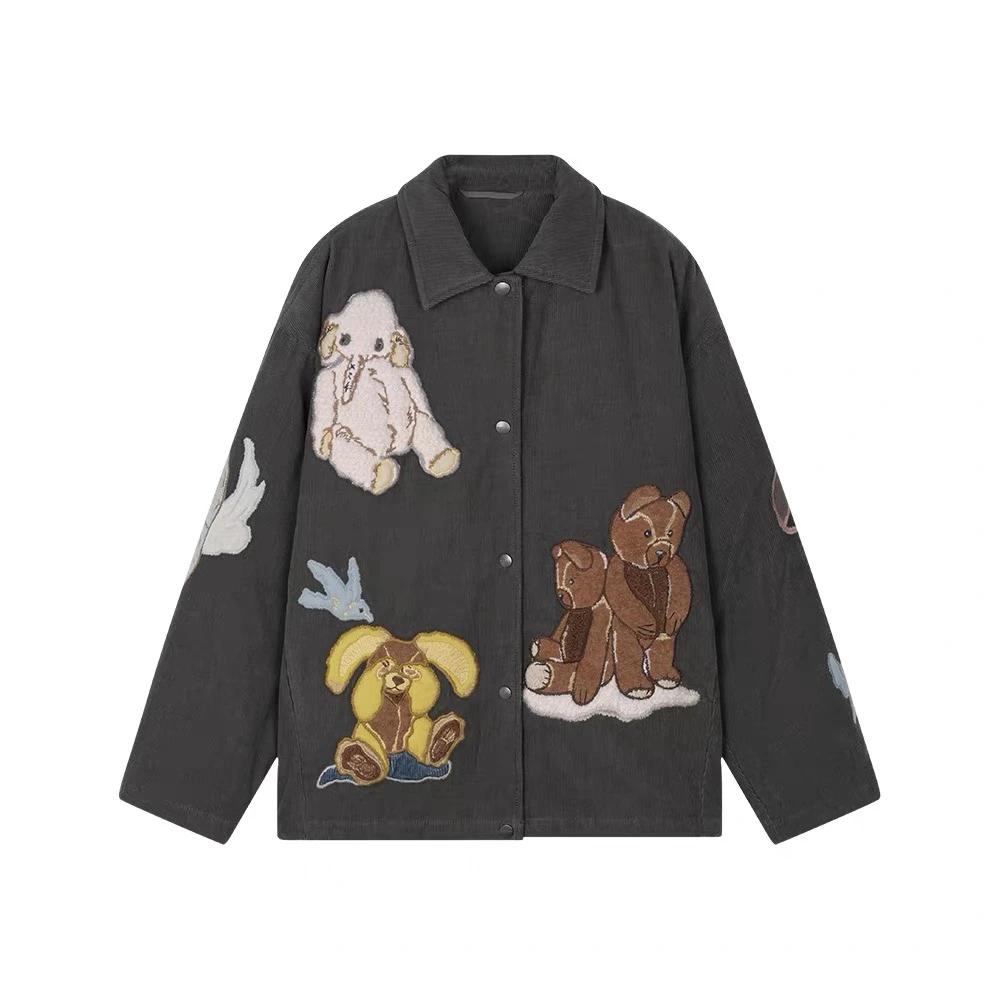 【G5255】奇幻精灵25冬季新款立体贴布刺绣宽松棉服上衣外套女