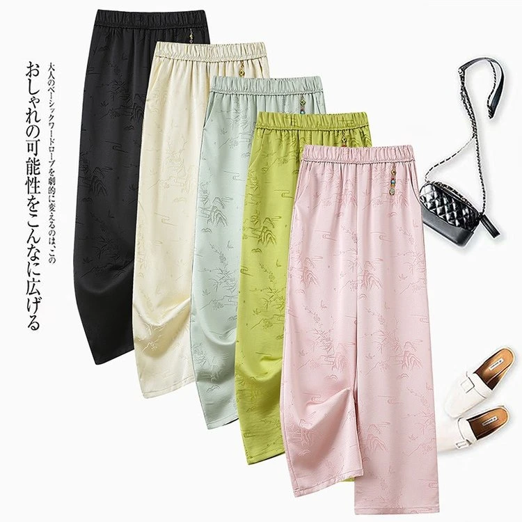 新中式提花高腰防蚊长裤女款休闲裤子