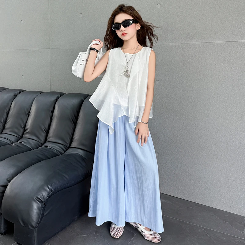 女童夏装休闲套装2025新款洋气薄款儿童装夏季无袖阔腿裤两件套潮