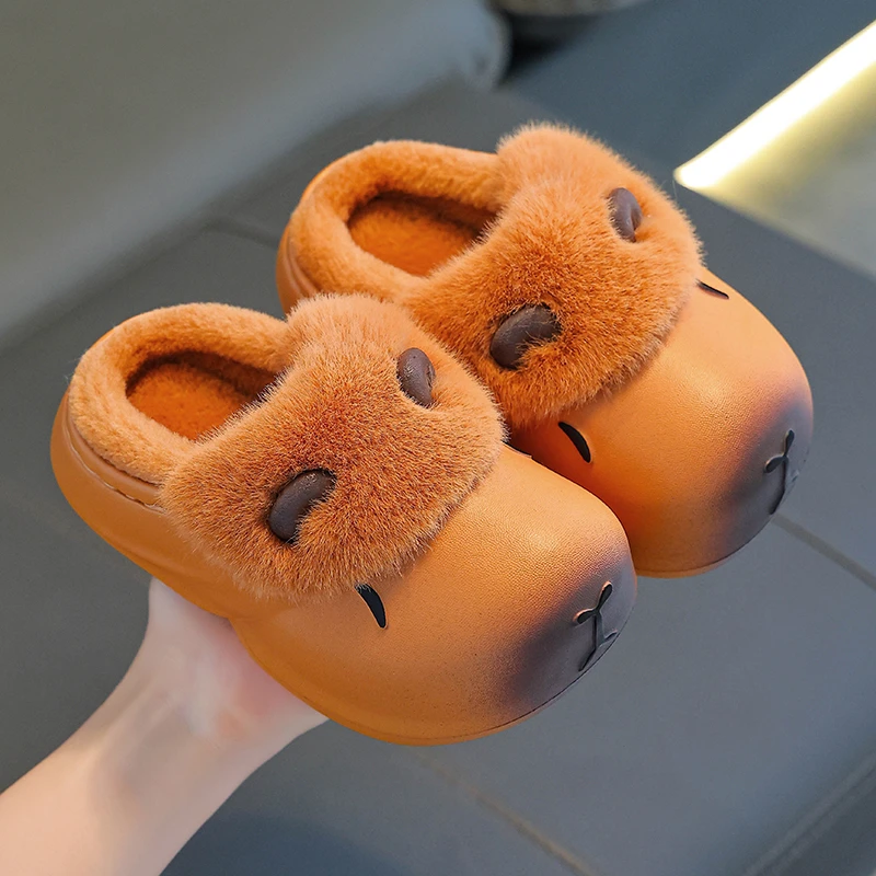 卡皮巴拉冬季儿童棉拖鞋男童女童保暖加绒防水踩屎感亲子包跟棉鞋