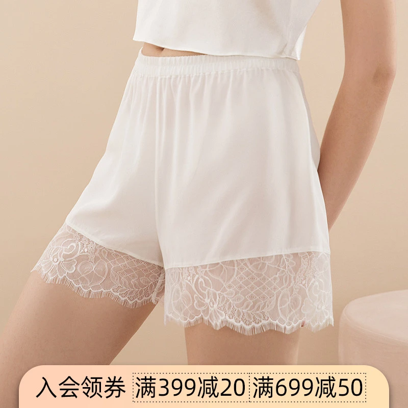 金三塔夏上新晨跑真丝家居裤女蕾丝桑蚕丝薄款可外穿打底裤女睡裤