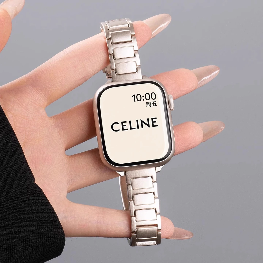 适用苹果Applewatch S10表带S9/8手表S11金属钢带智能女运动腕带
